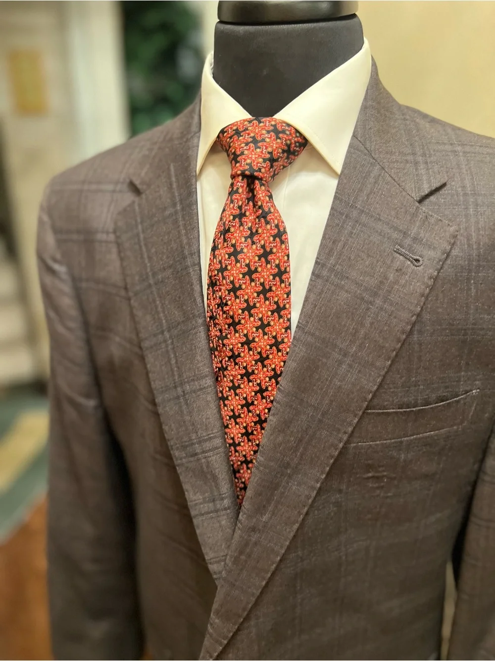 Jos A Bank Brown Plaid Blue Deco Wool Sport Coat Blazer Jacket Men 46R